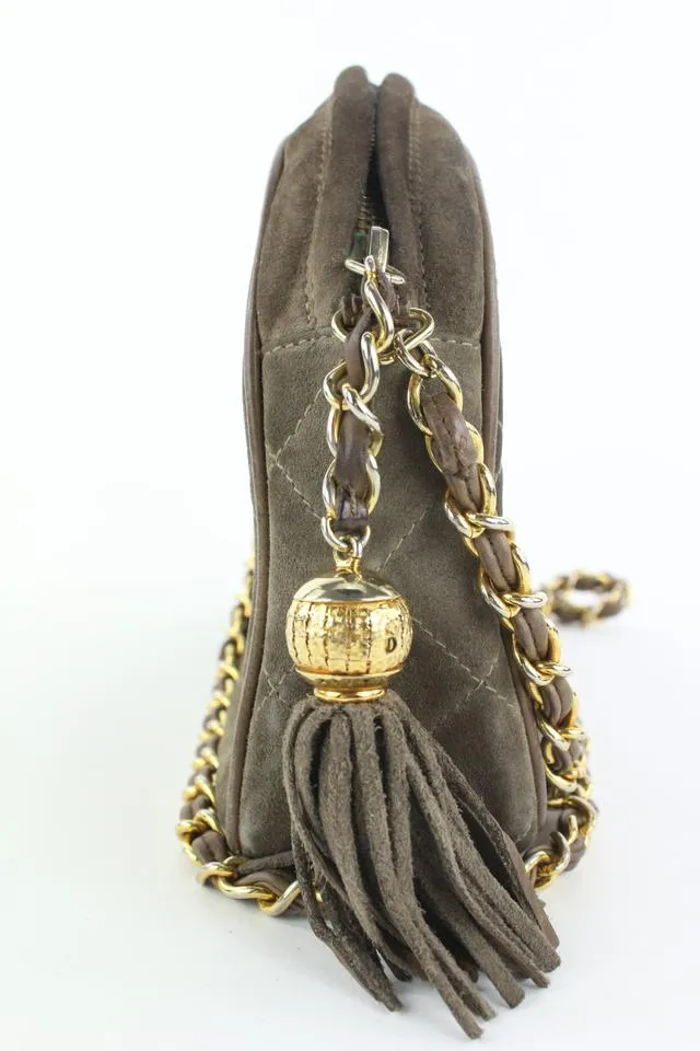 Chanel Quilted Brown Suede Fringe Tassel Camera Chain bag 7cas5