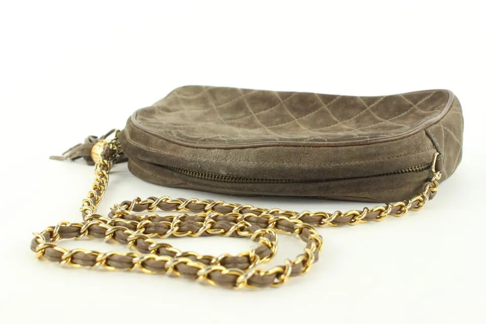 Chanel Quilted Brown Suede Fringe Tassel Camera Chain bag 7cas5