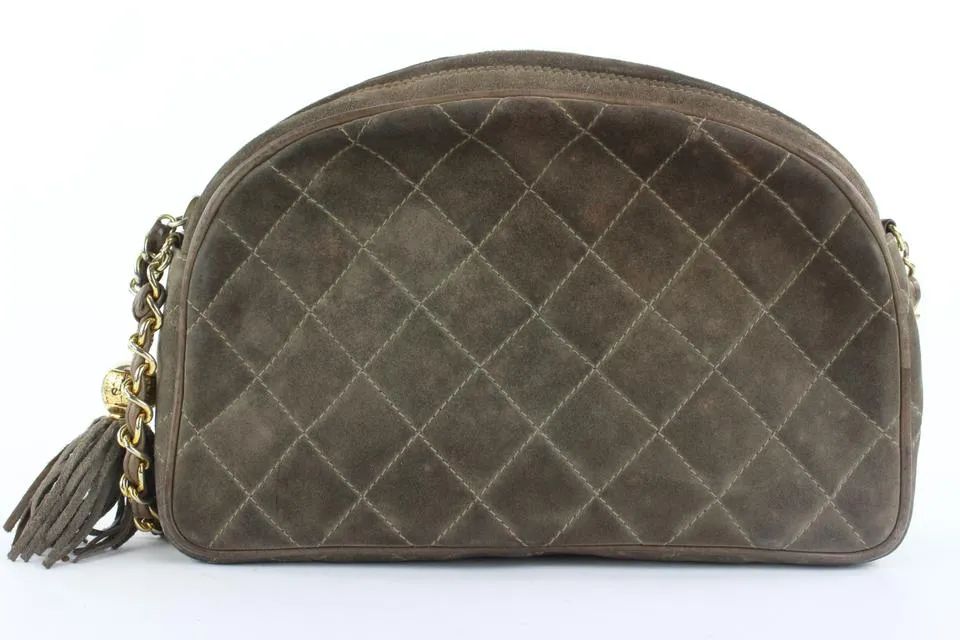 Chanel Quilted Brown Suede Fringe Tassel Camera Chain bag 7cas5