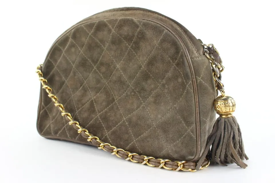Chanel Quilted Brown Suede Fringe Tassel Camera Chain bag 7cas5