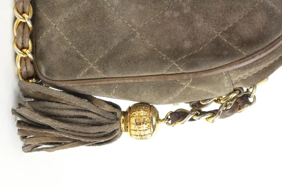 Chanel Quilted Brown Suede Fringe Tassel Camera Chain bag 7cas5