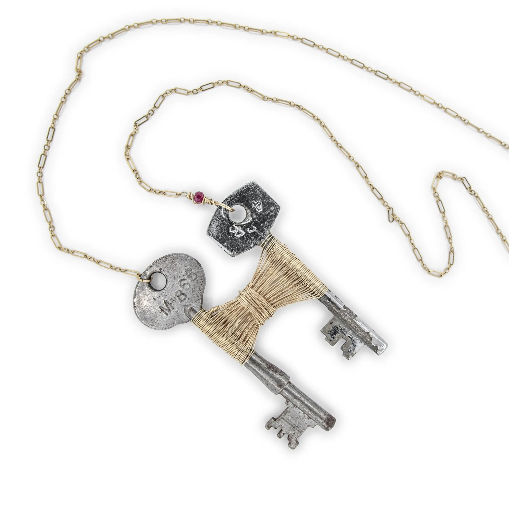 Charity - Skeleton Key Long Gold Necklace