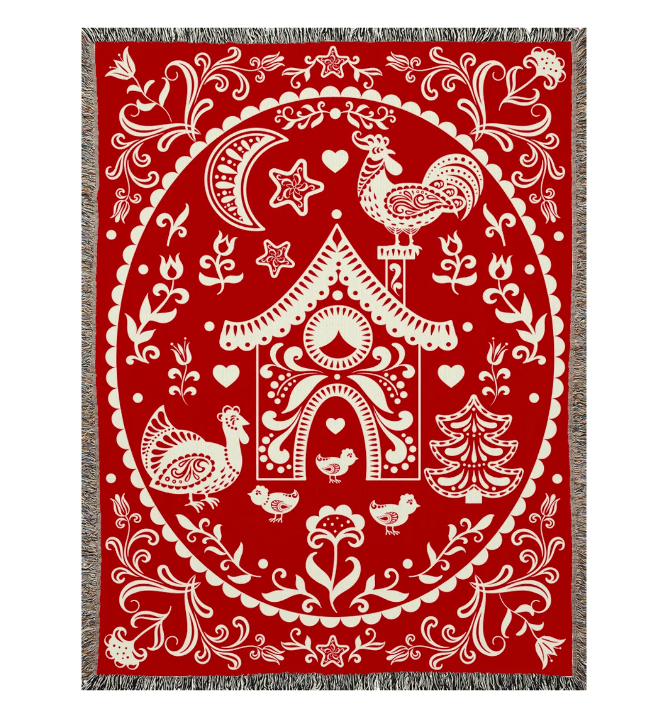 Chickmas Woven Blanket, Red