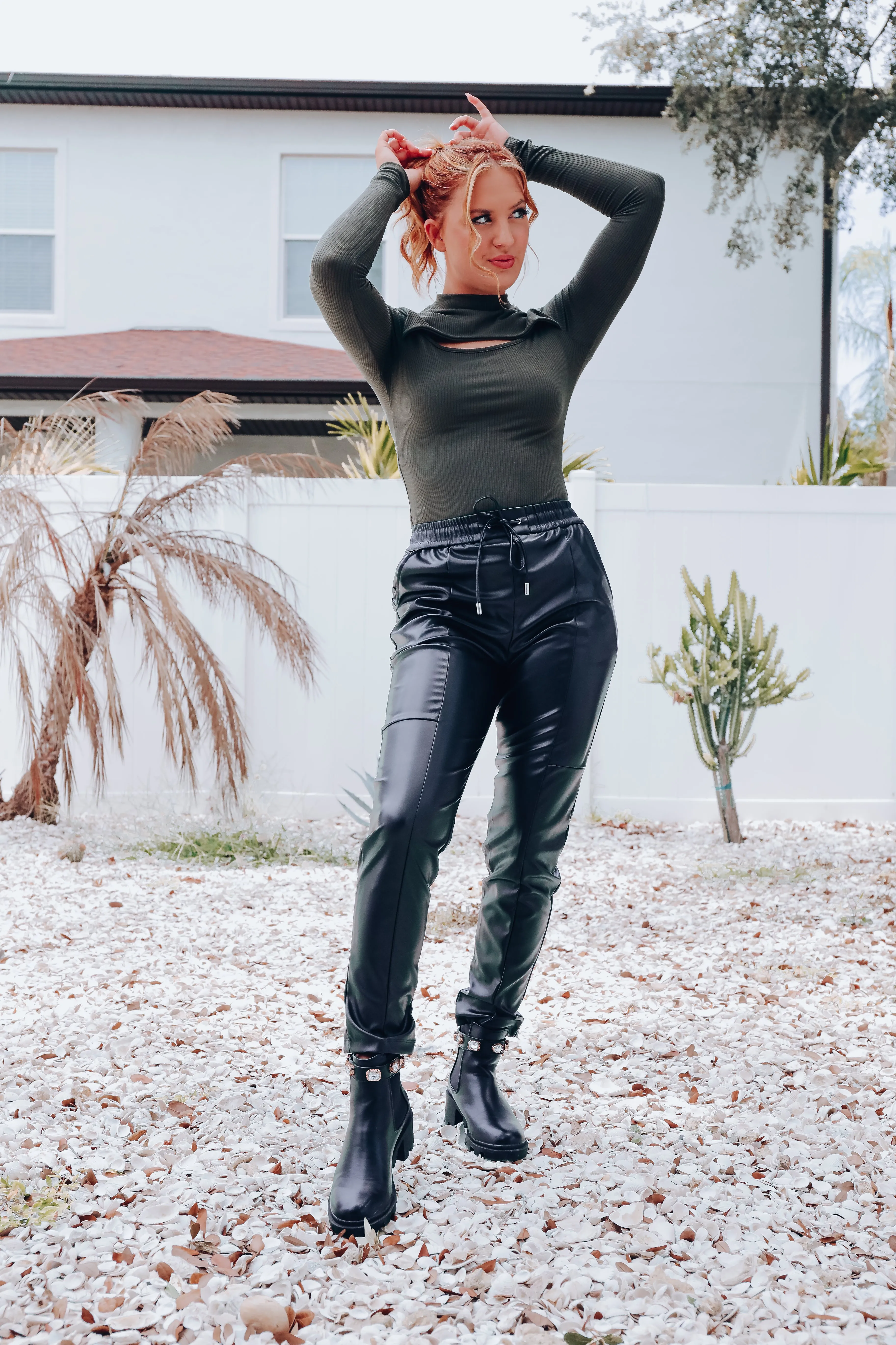 Christa Cut-Out Bodysuit- Olive