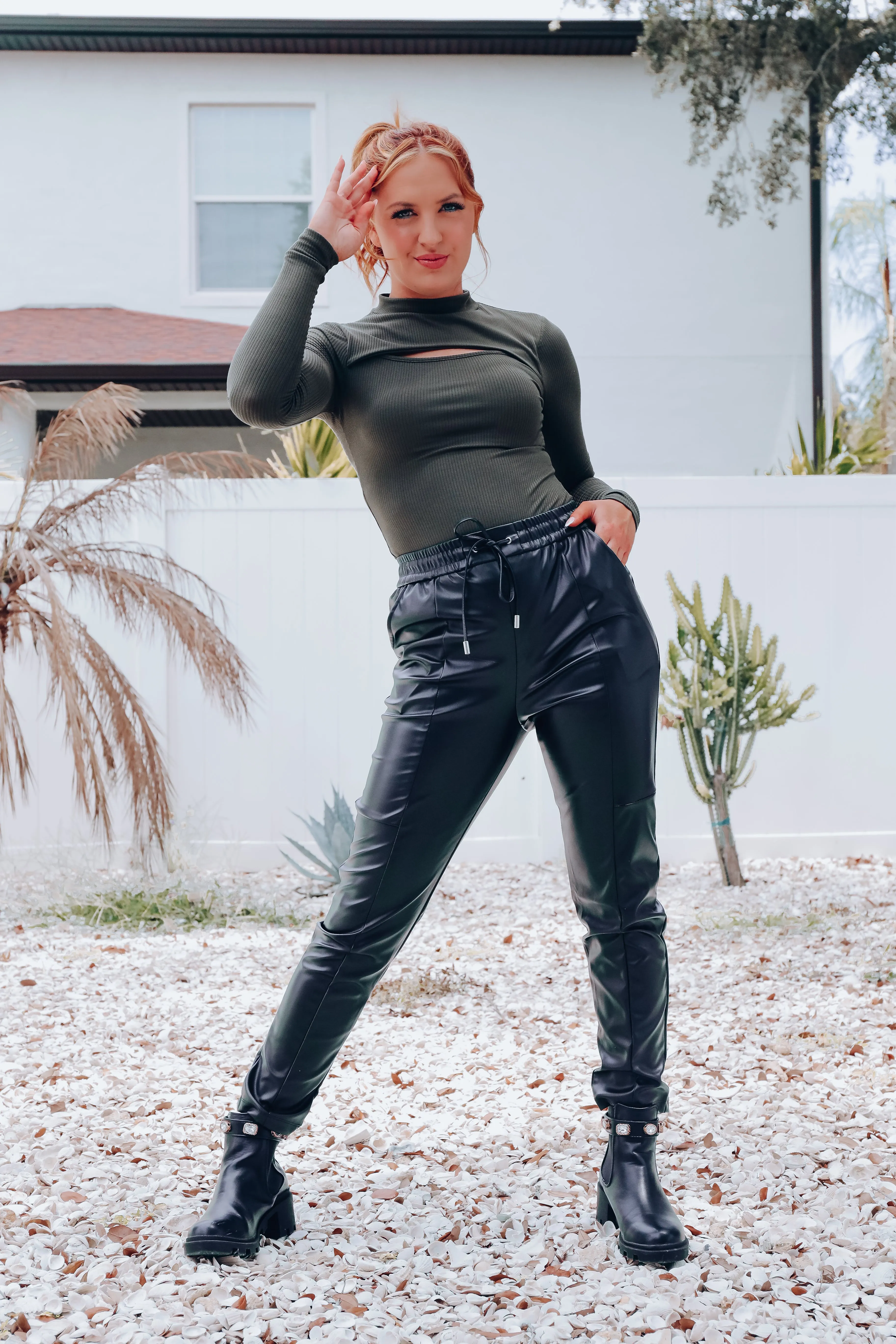Christa Cut-Out Bodysuit- Olive