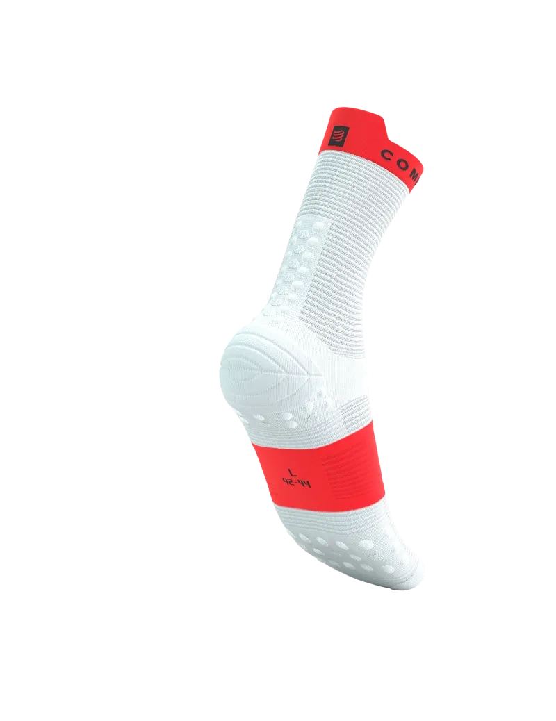 Compressport Unisex's Pro Racing Socks v4.0 Run High - White/Fluo Red