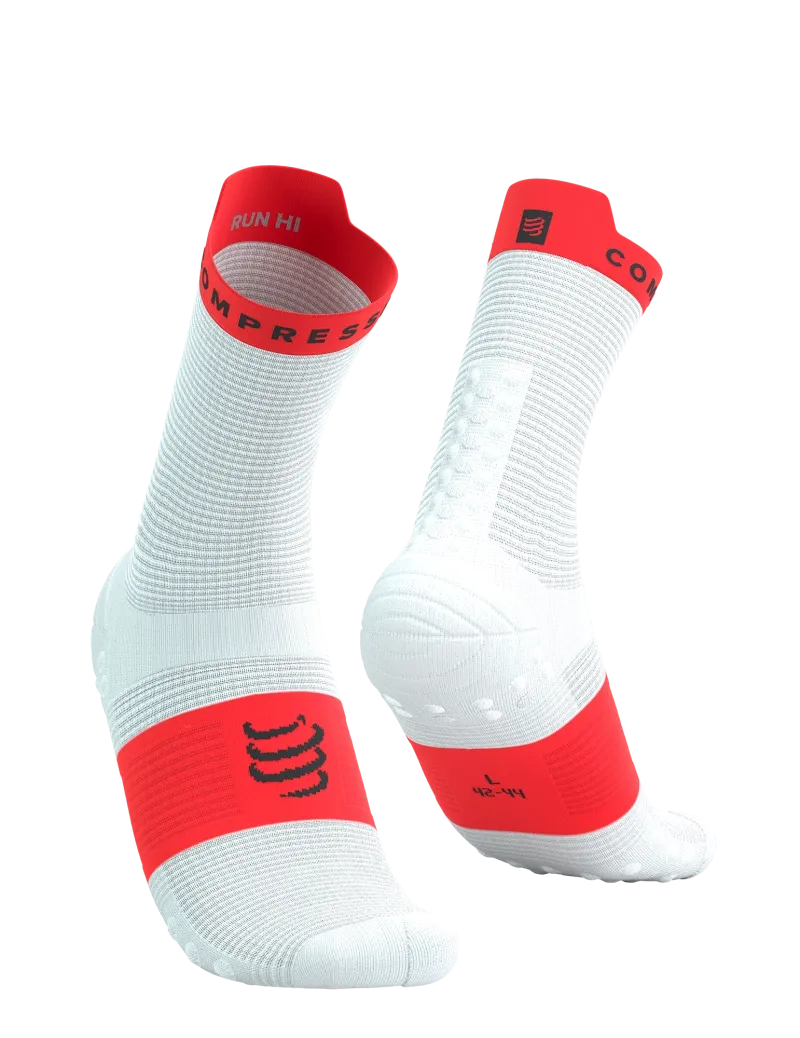 Compressport Unisex's Pro Racing Socks v4.0 Run High - White/Fluo Red