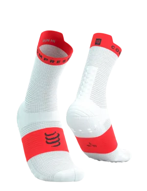 Compressport Unisex's Pro Racing Socks v4.0 Run High - White/Fluo Red
