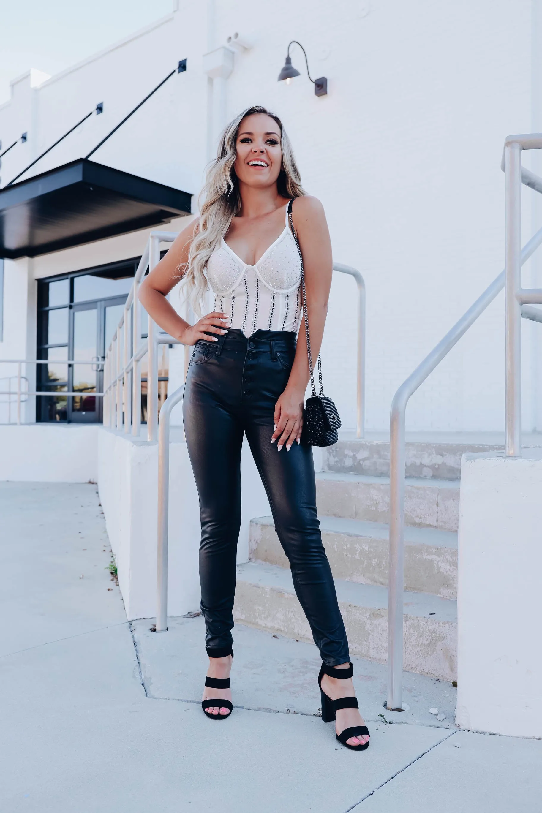 Dazzle Me Rhinestone Bustier Bodysuit - White