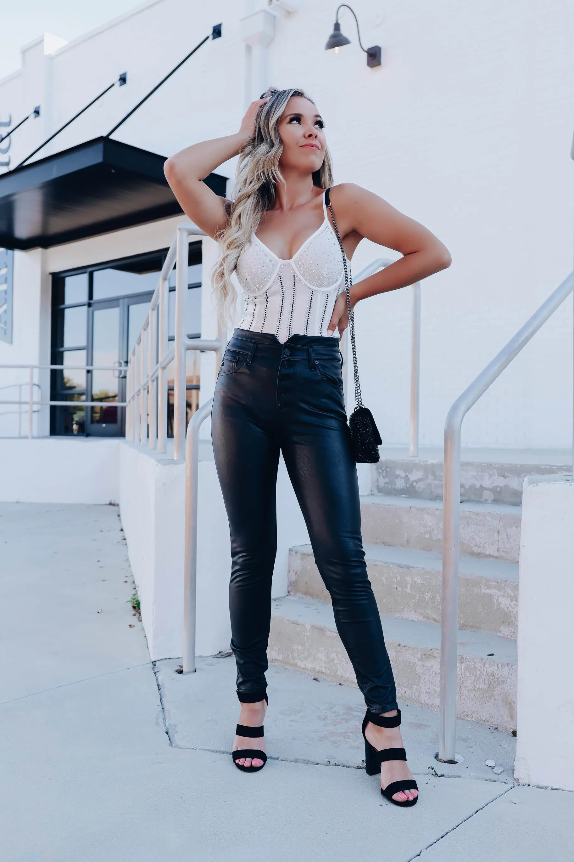 Dazzle Me Rhinestone Bustier Bodysuit - White