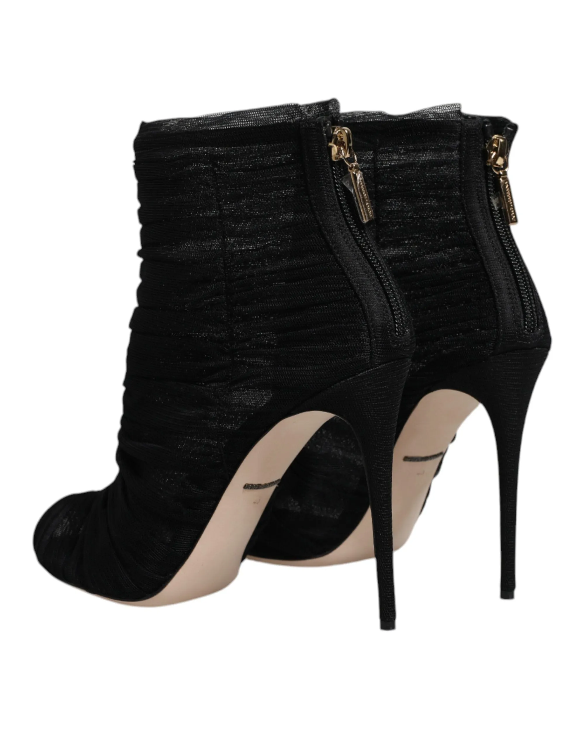 Dolce&Gabbana Women Black Ankle Boots Mesh Peep Toe Zip High Heel Booties EUR 40