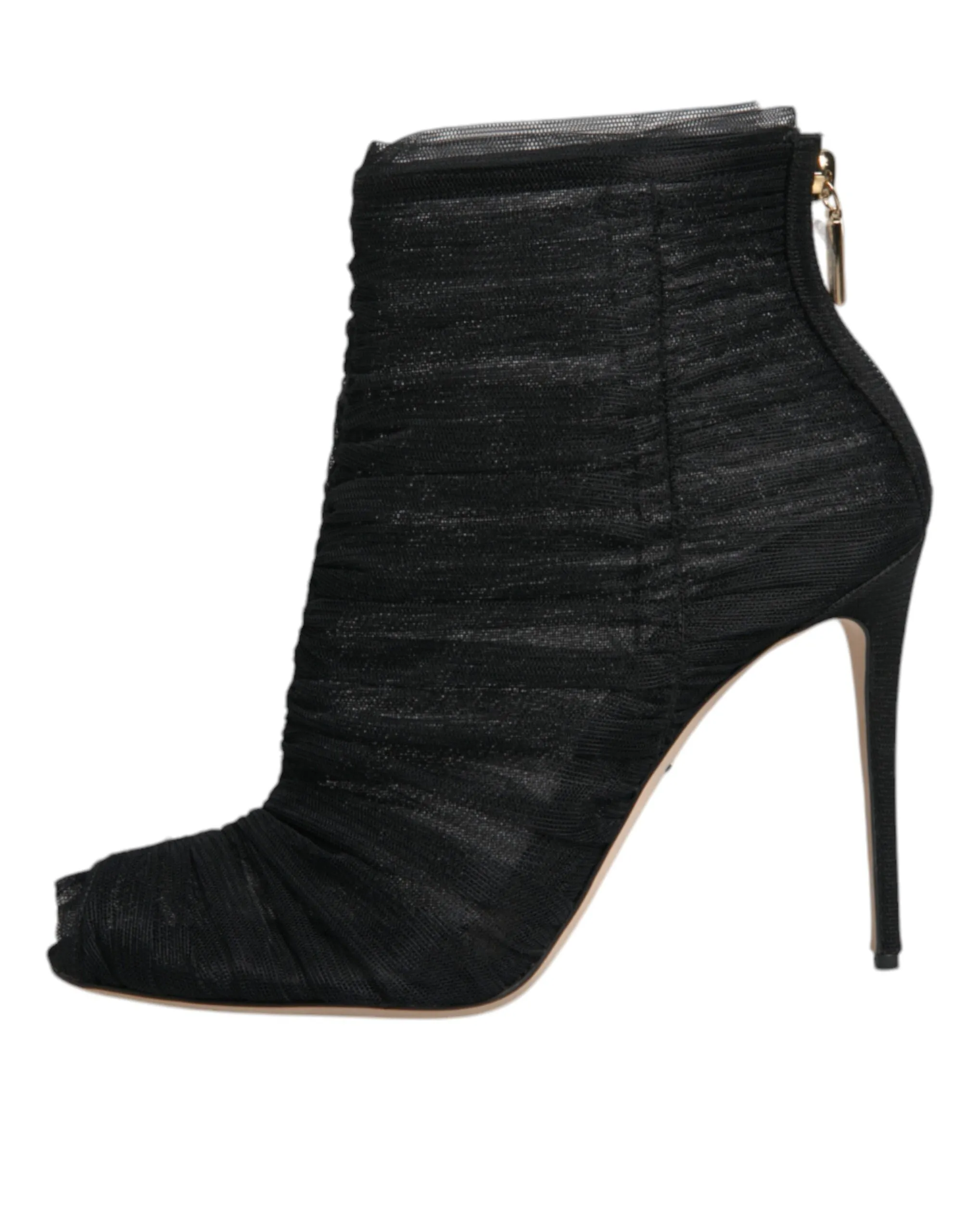 Dolce&Gabbana Women Black Ankle Boots Mesh Peep Toe Zip High Heel Booties EUR 40
