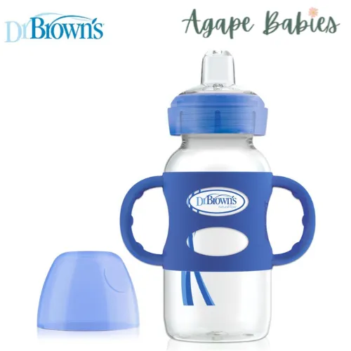 Dr Brown's 9oz/270ml PP WW "Options Compatible " Sippy Spout Bottle W/ Silicon Handles, Blue