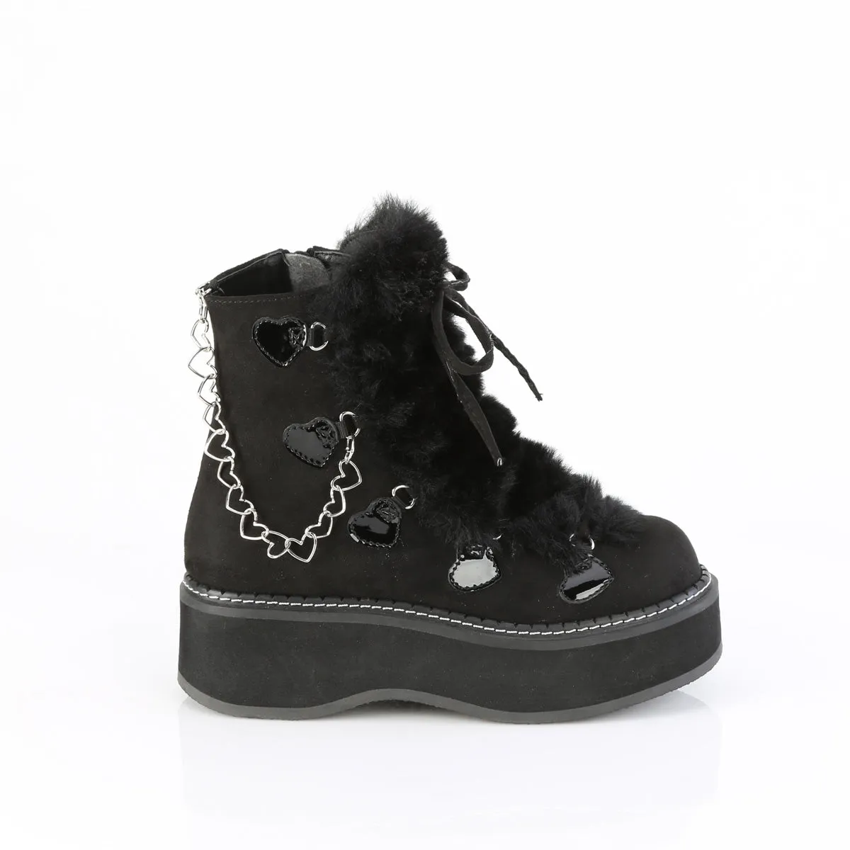 EMILY-55  Black Vegan Suede-Faux Fur