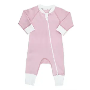 Endanzoo Classic Snuggle Organic Long Sleeve Double Zippered Romper - Pink
