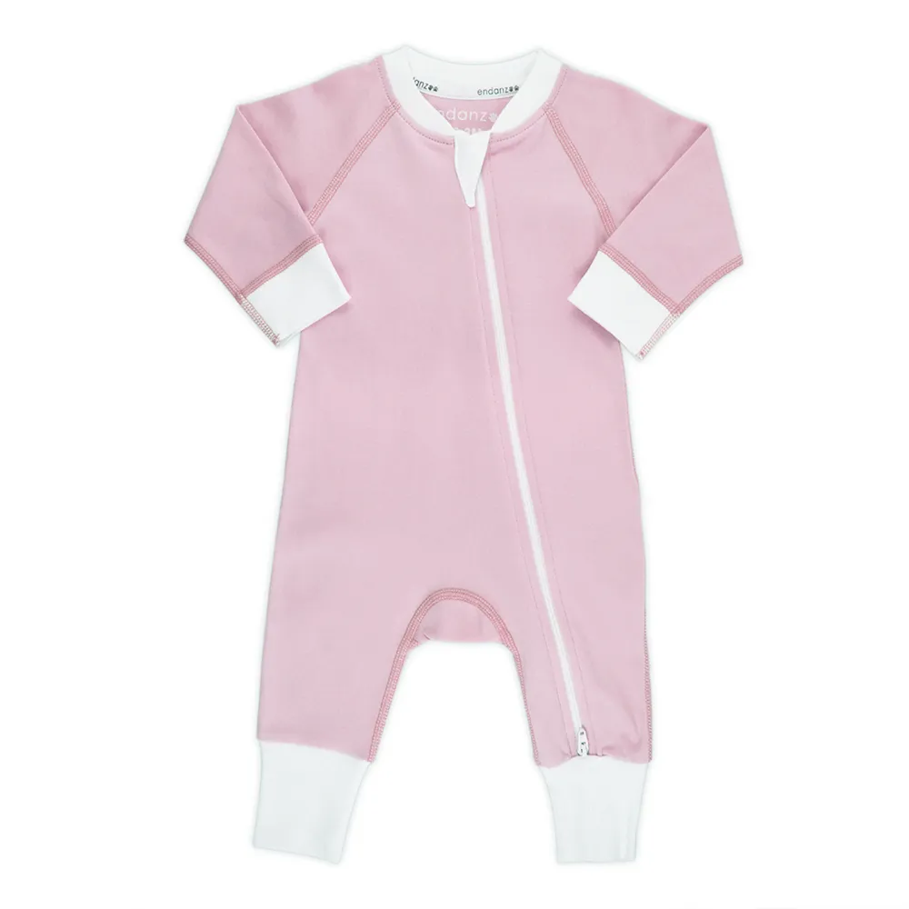 Endanzoo Classic Snuggle Organic Long Sleeve Double Zippered Romper - Pink