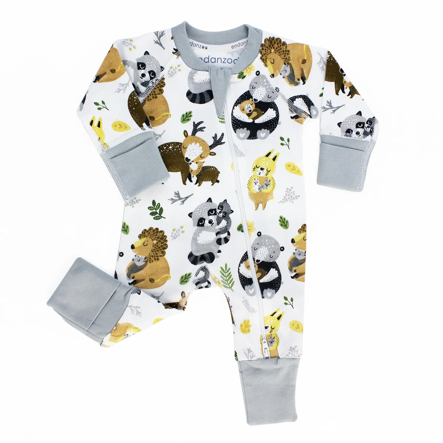 Endanzoo Organic Long Sleeve Double Zippered Romper - Safari Hugs