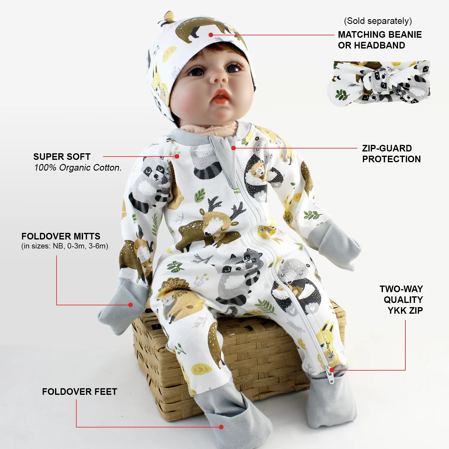 Endanzoo Organic Long Sleeve Double Zippered Romper - Safari Hugs