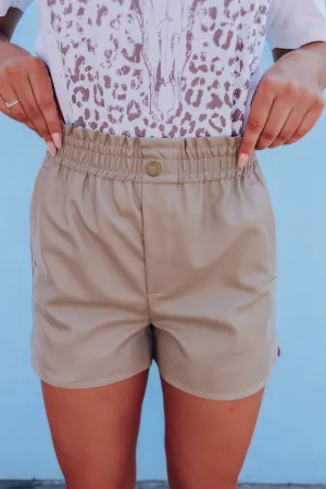 Farrah Faux Leather Shorts - Taupe