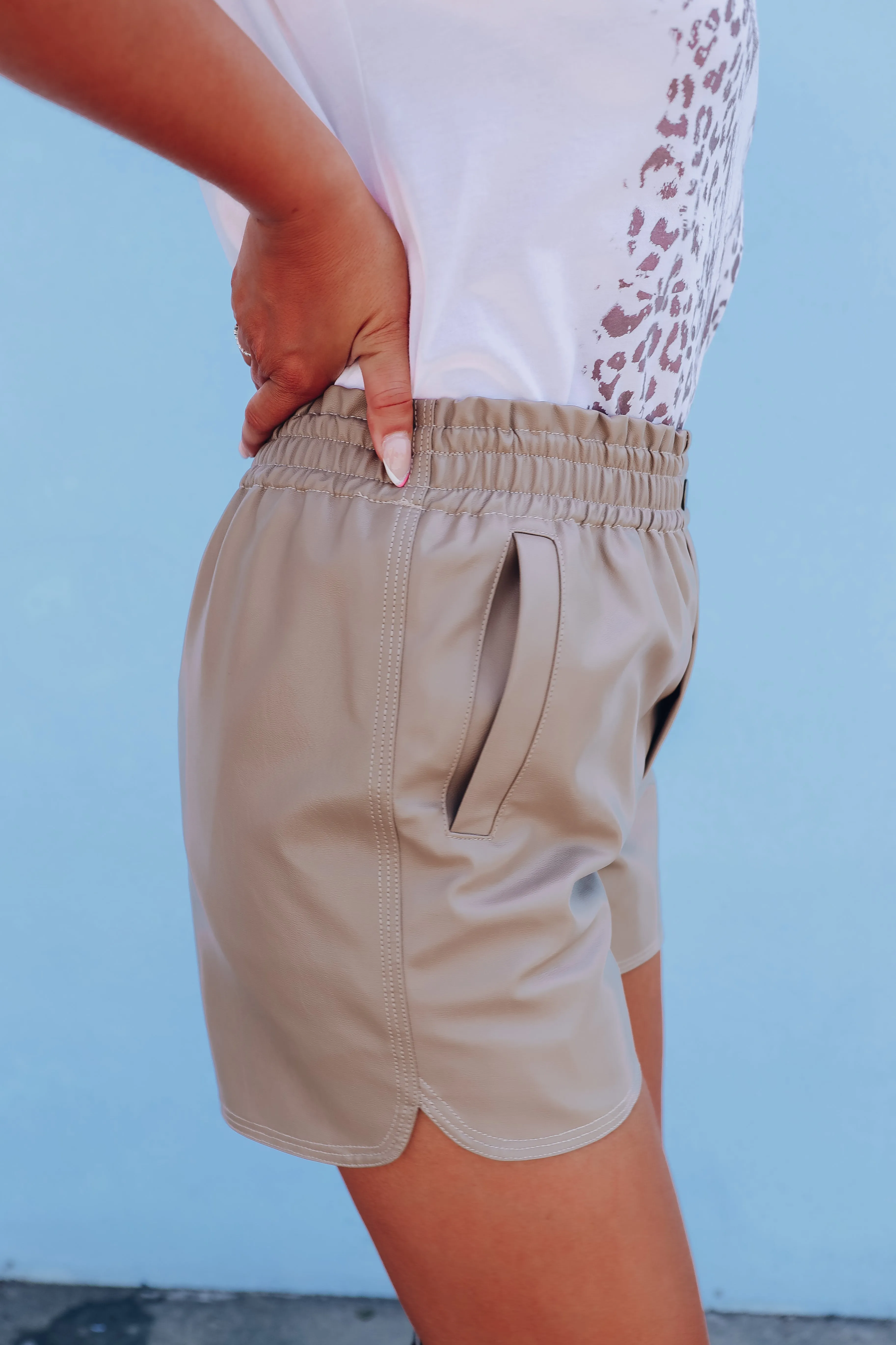 Farrah Faux Leather Shorts - Taupe