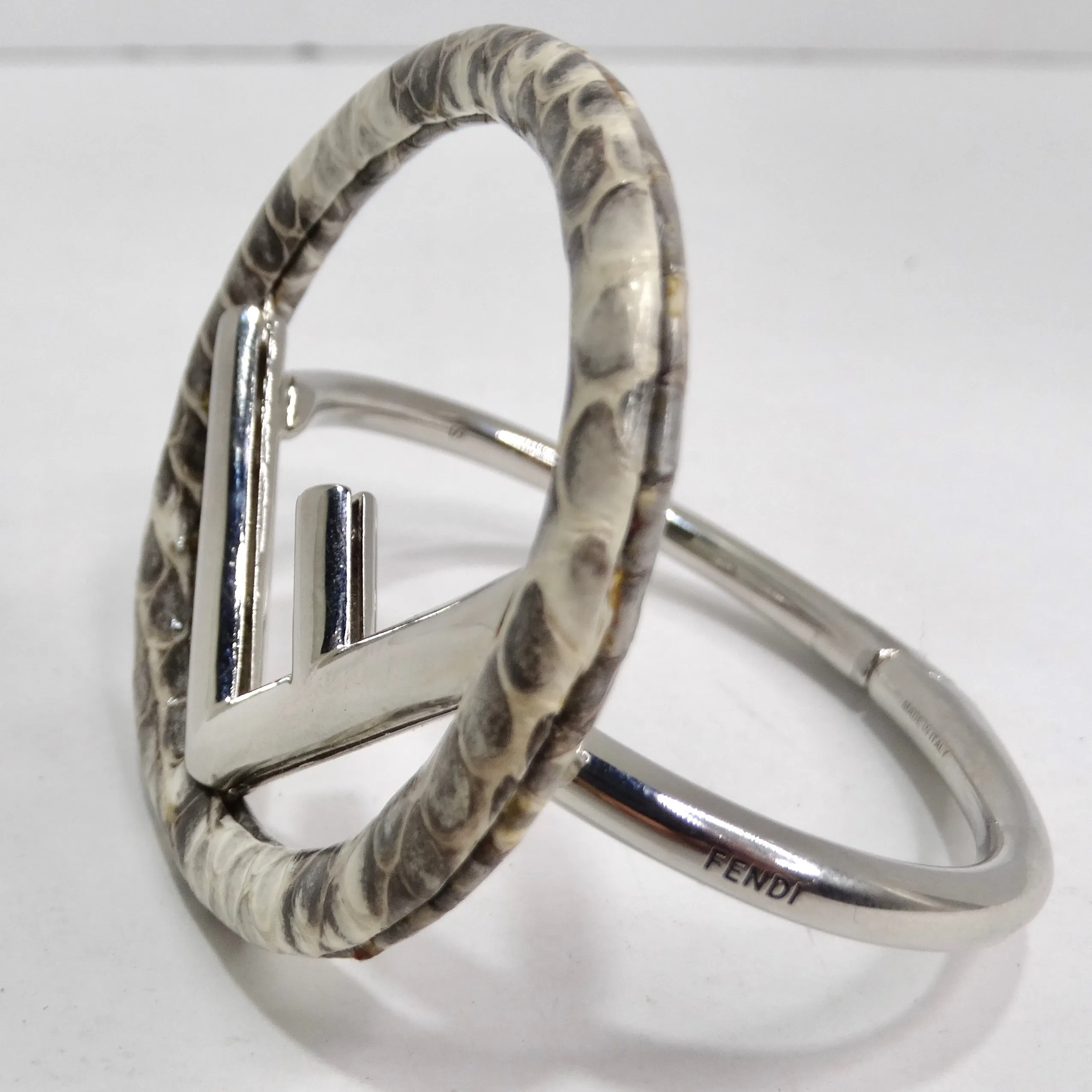 Fendi Snakeskin Silver Tone Bracelet