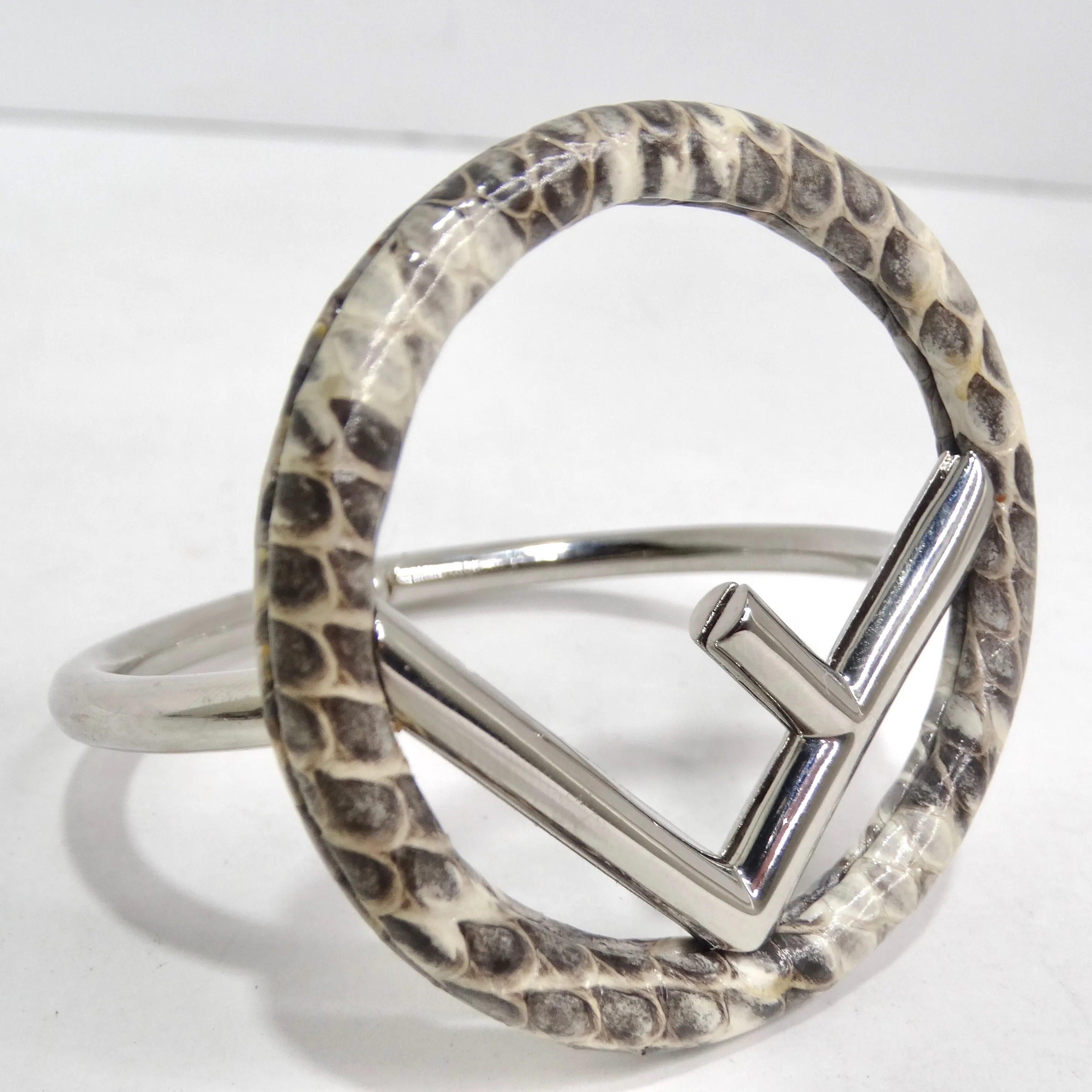 Fendi Snakeskin Silver Tone Bracelet