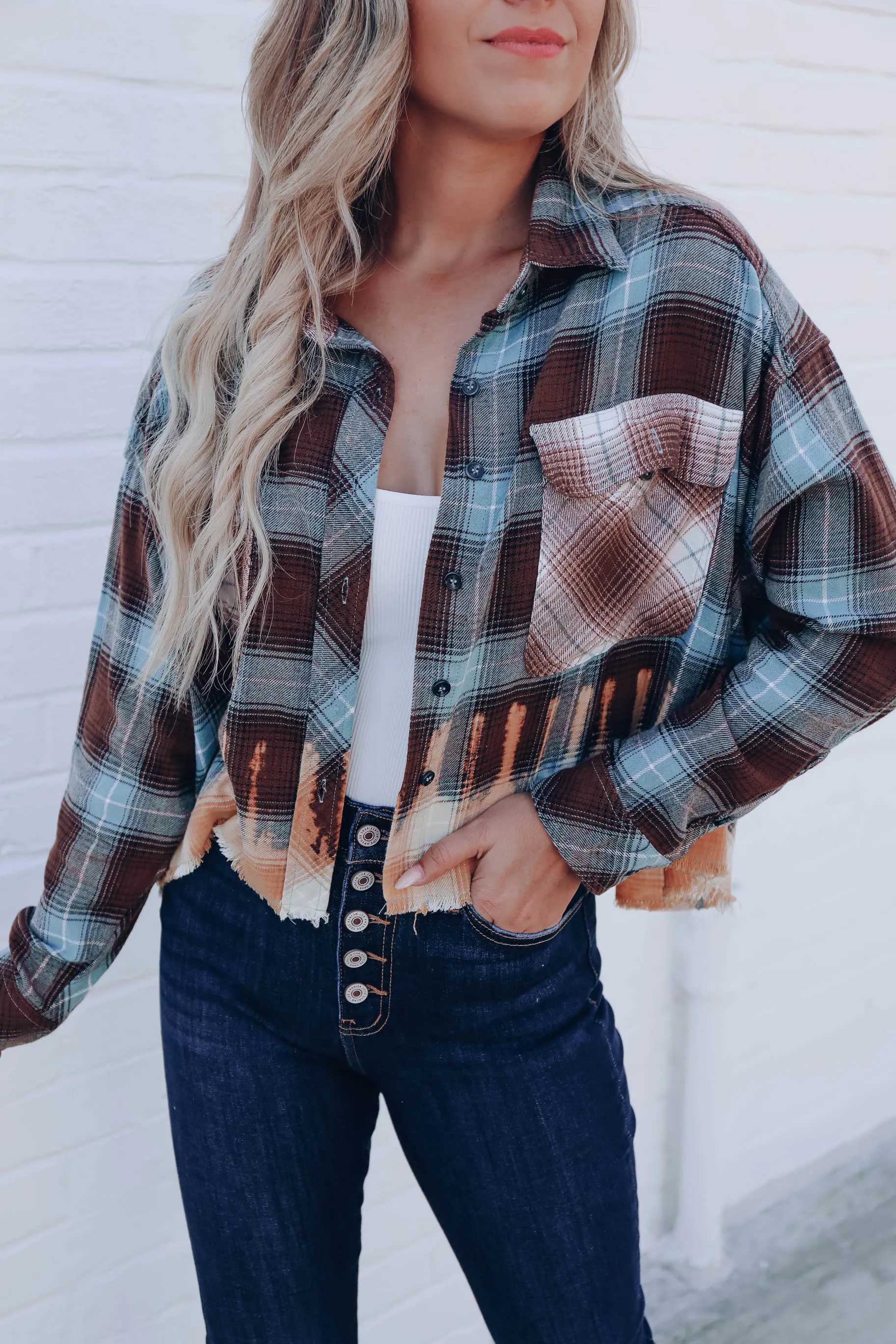 Fiery Nights Cropped Flannel - Multi Brown