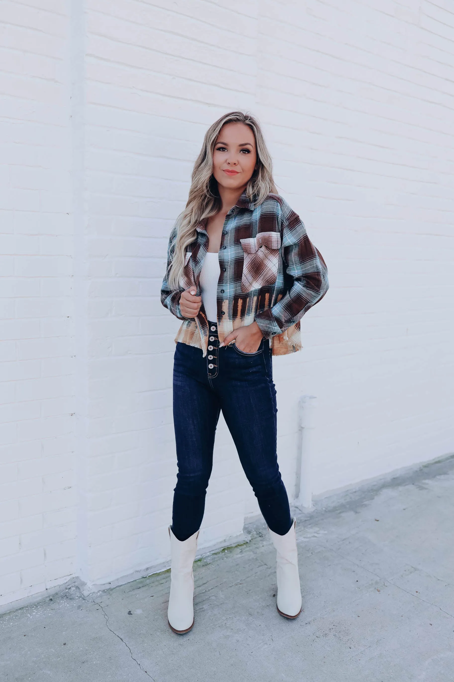 Fiery Nights Cropped Flannel - Multi Brown