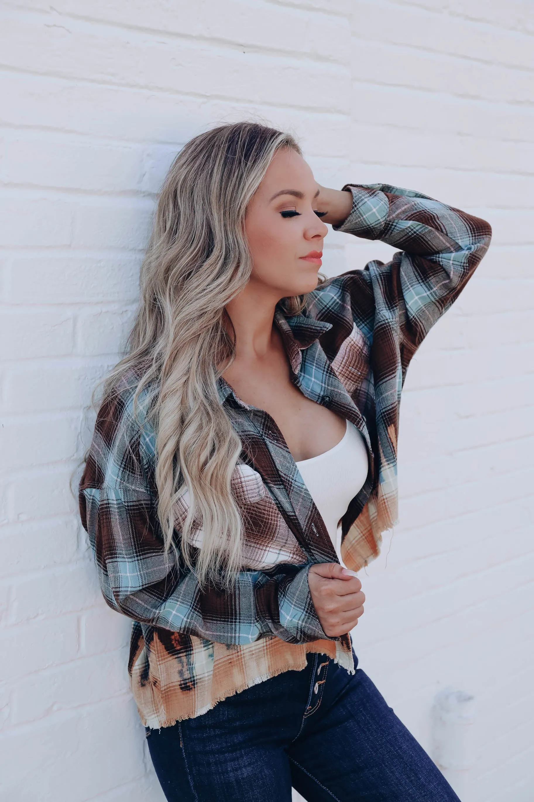 Fiery Nights Cropped Flannel - Multi Brown