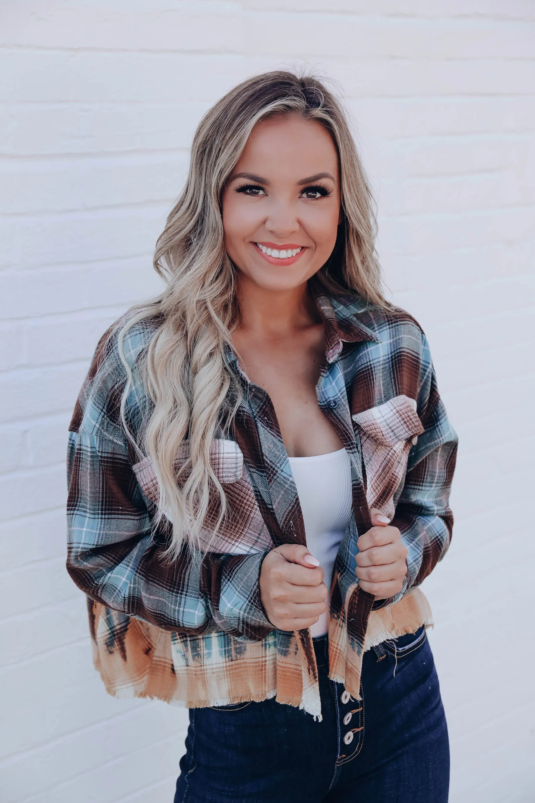Fiery Nights Cropped Flannel - Multi Brown