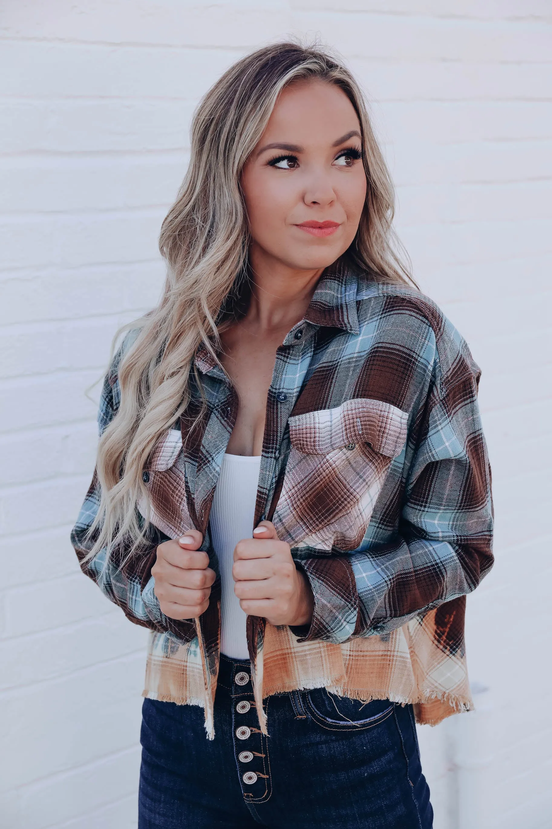 Fiery Nights Cropped Flannel - Multi Brown