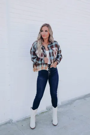 Fiery Nights Cropped Flannel - Multi Brown