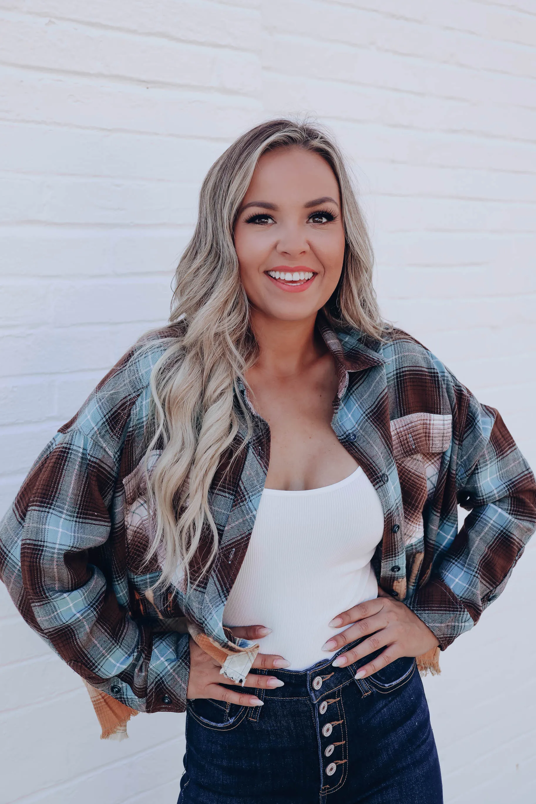 Fiery Nights Cropped Flannel - Multi Brown