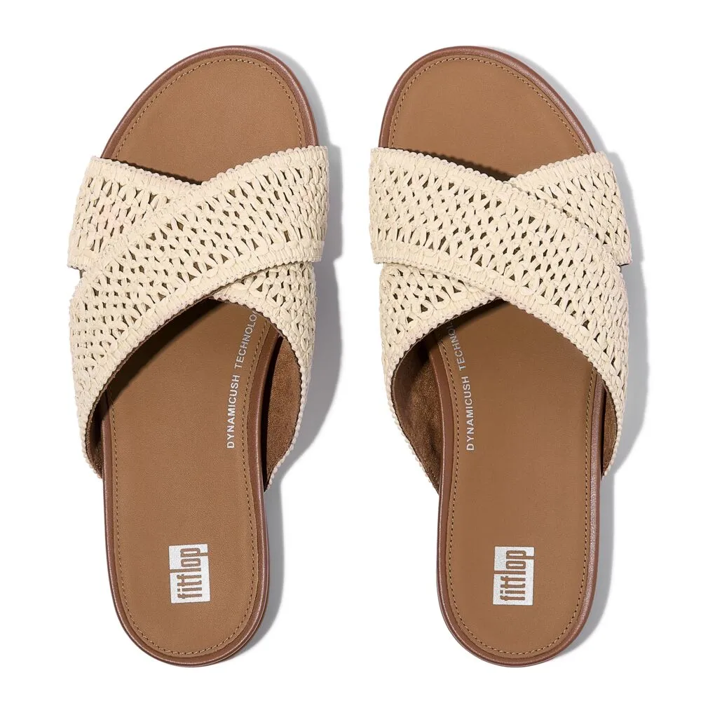 FitFlop Gracie Woven Cross Slide Sandals - Deep Tan / Ivory