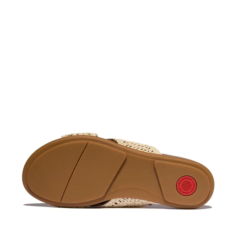 FitFlop Gracie Woven Cross Slide Sandals - Deep Tan / Ivory