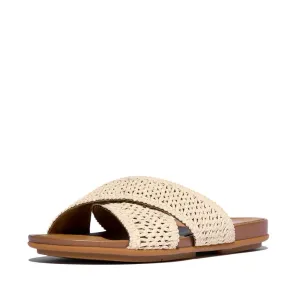 FitFlop Gracie Woven Cross Slide Sandals - Deep Tan / Ivory