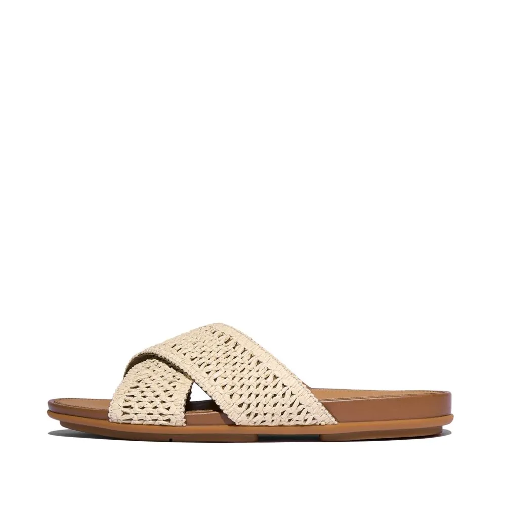 FitFlop Gracie Woven Cross Slide Sandals - Deep Tan / Ivory