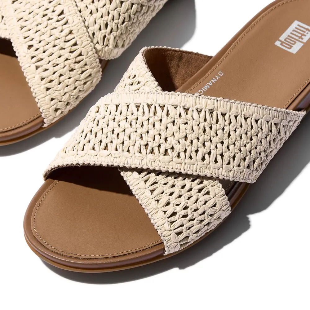 FitFlop Gracie Woven Cross Slide Sandals - Deep Tan / Ivory