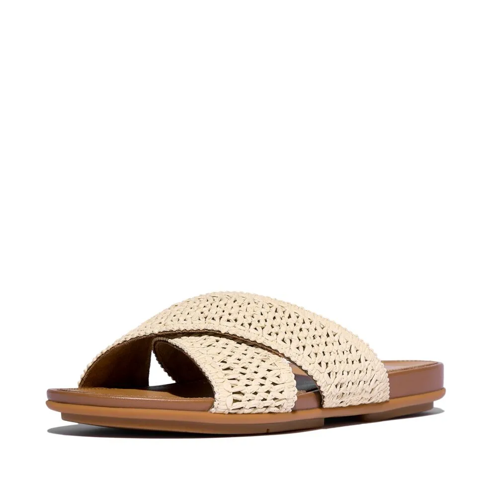 FitFlop Gracie Woven Cross Slide Sandals - Deep Tan / Ivory