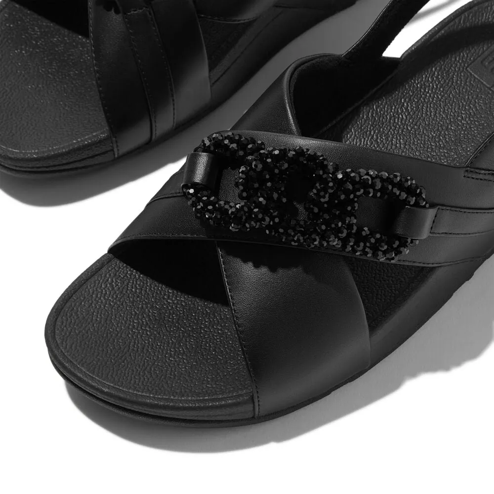 FitFlop Lulu Beaded Chain Leather Backstrap Sandals - Black