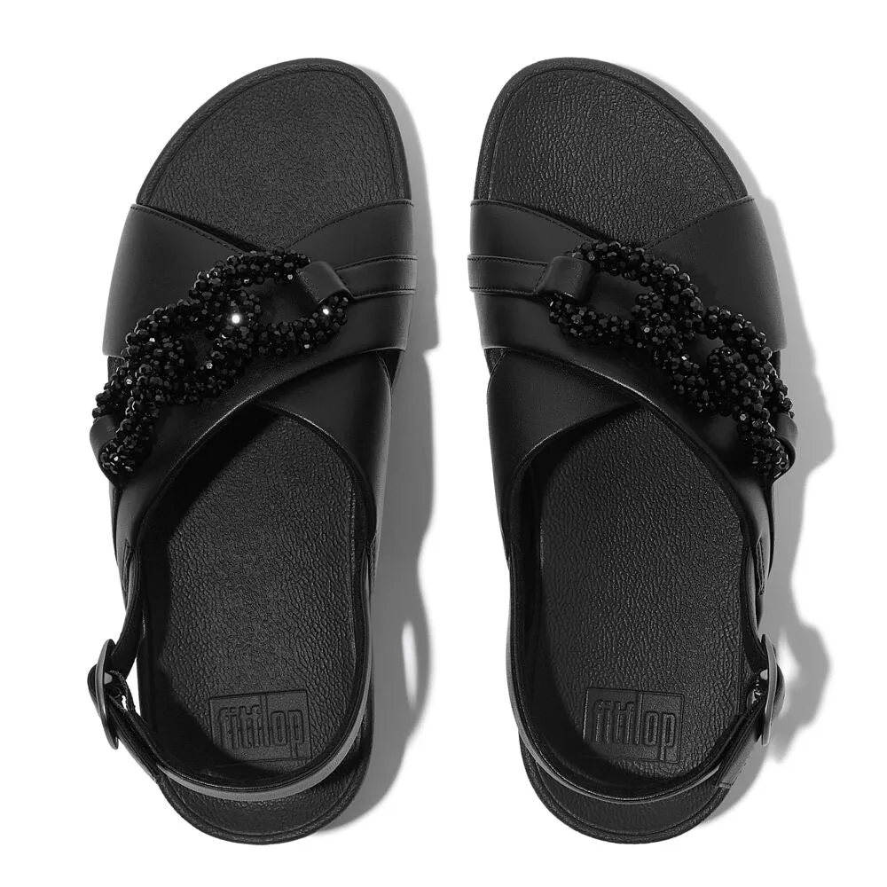 FitFlop Lulu Beaded Chain Leather Backstrap Sandals - Black