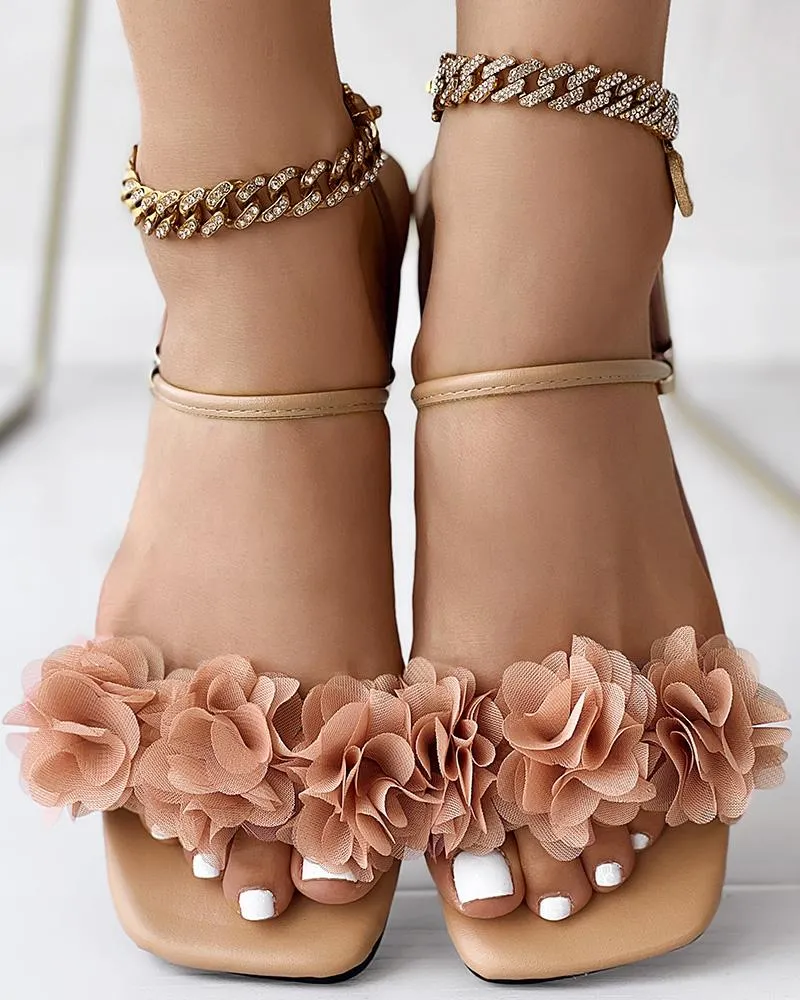 Floral Pattern Slingback Summer Sandals