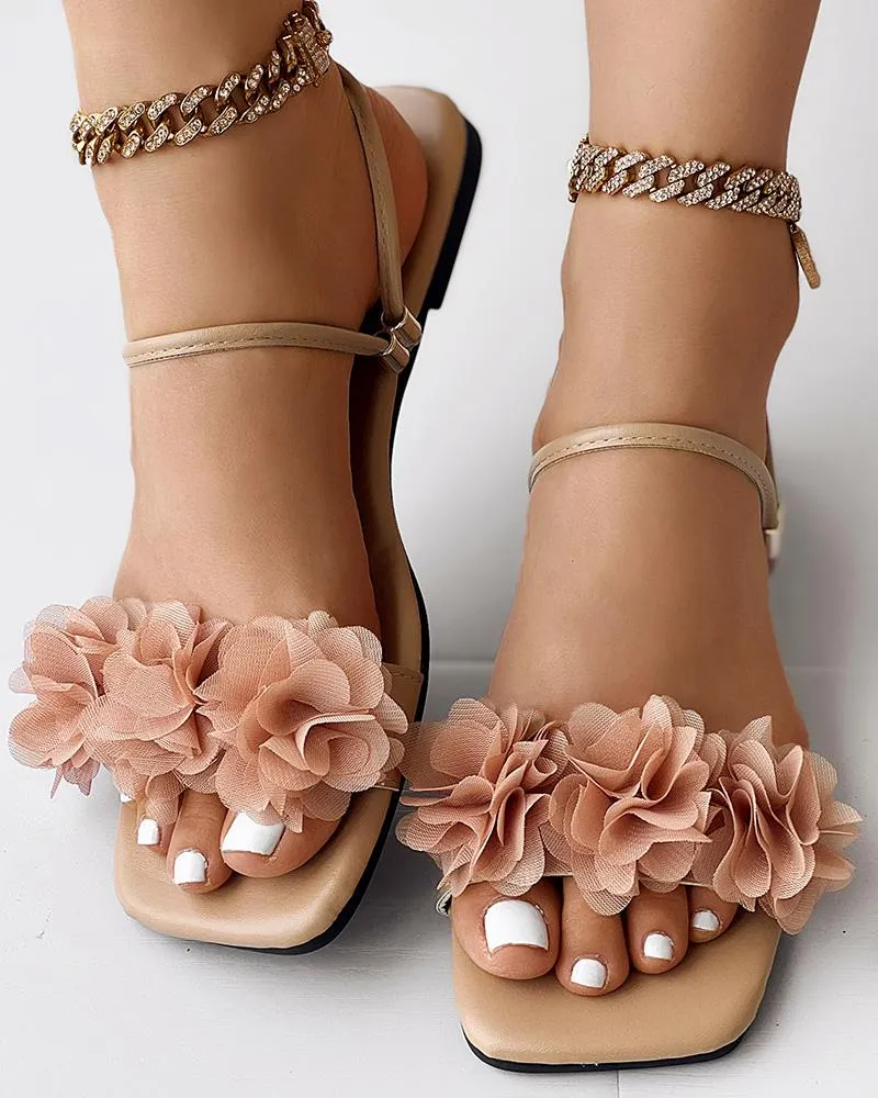 Floral Pattern Slingback Summer Sandals