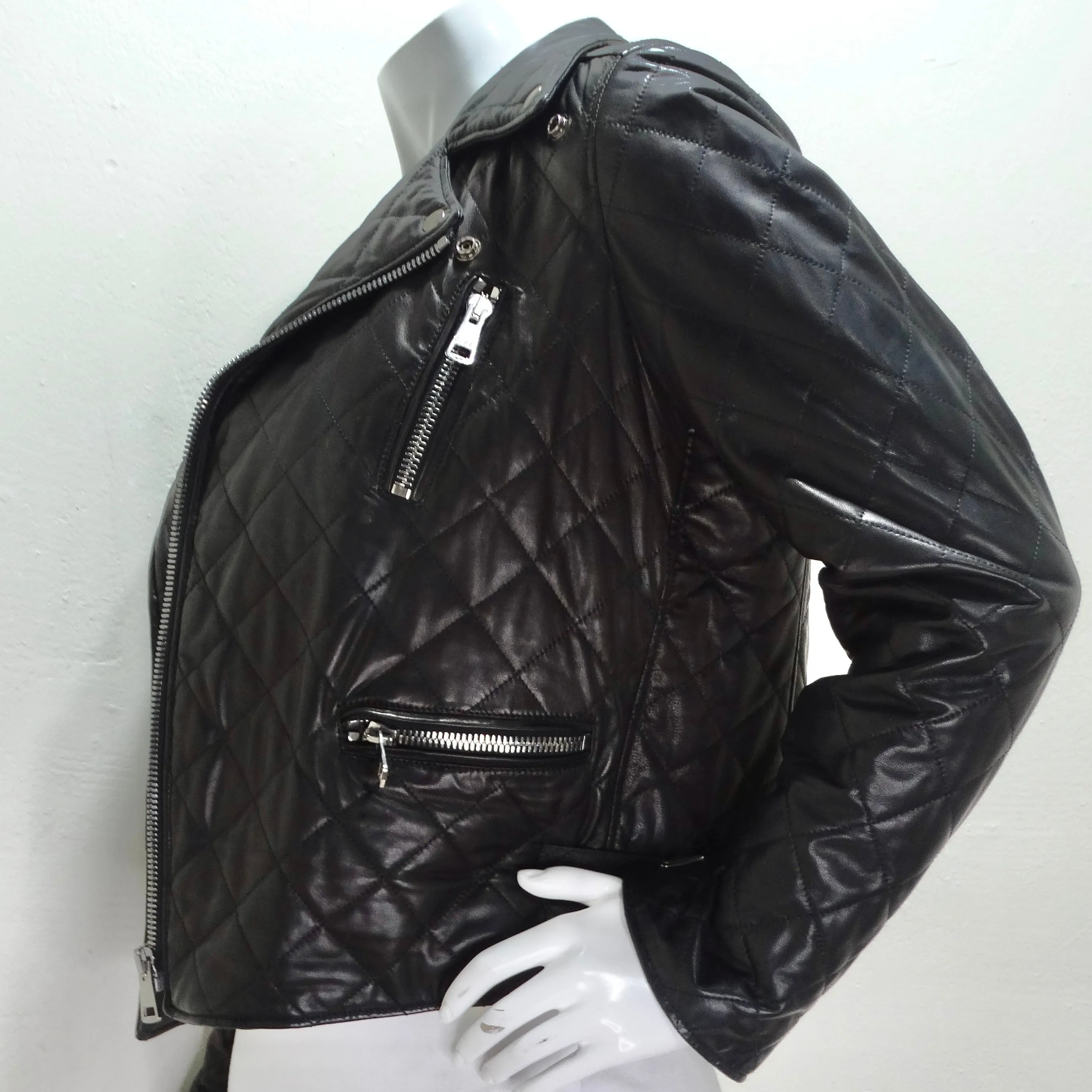 Gucci Black Leather Pearl Logo Moto Jacket