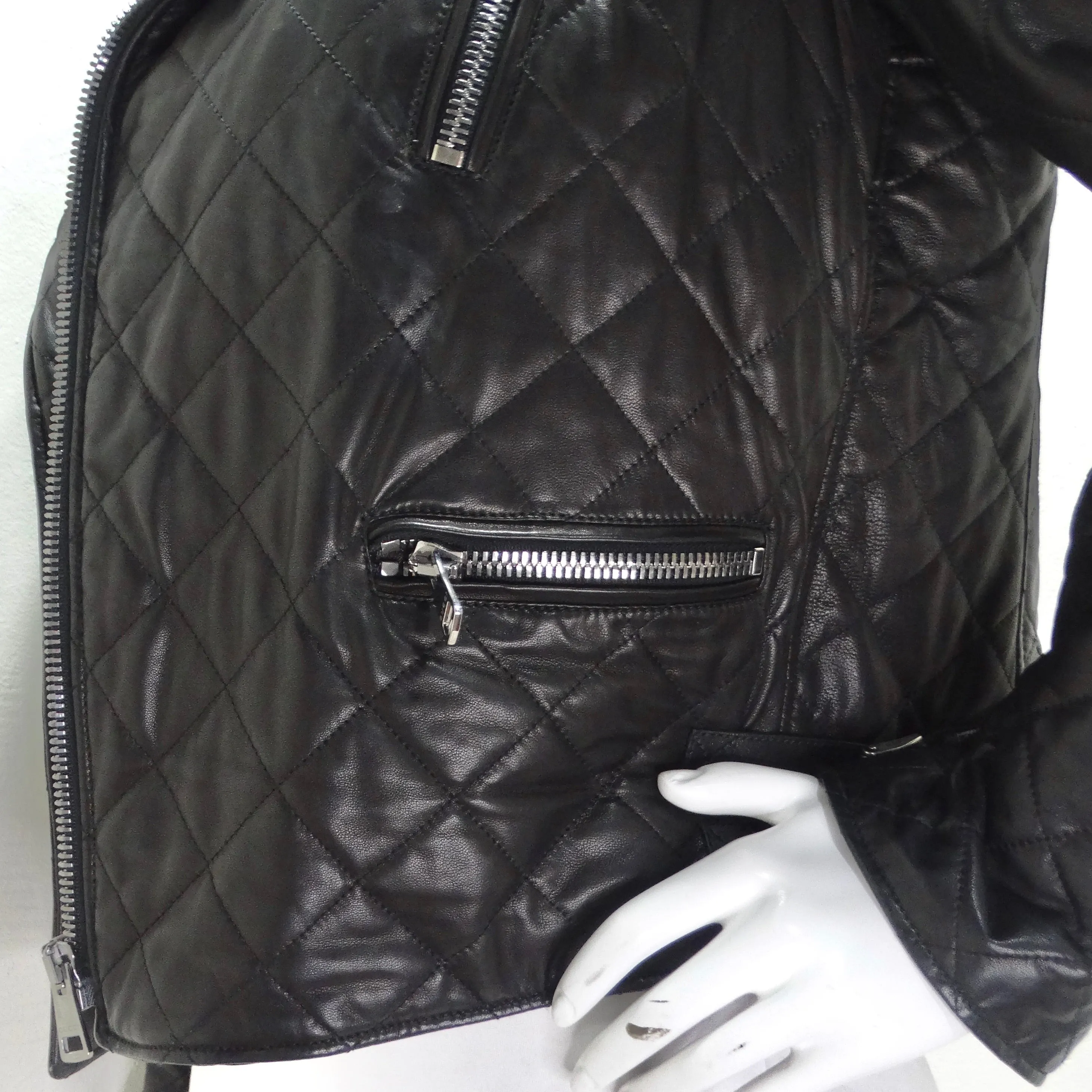 Gucci Black Leather Pearl Logo Moto Jacket
