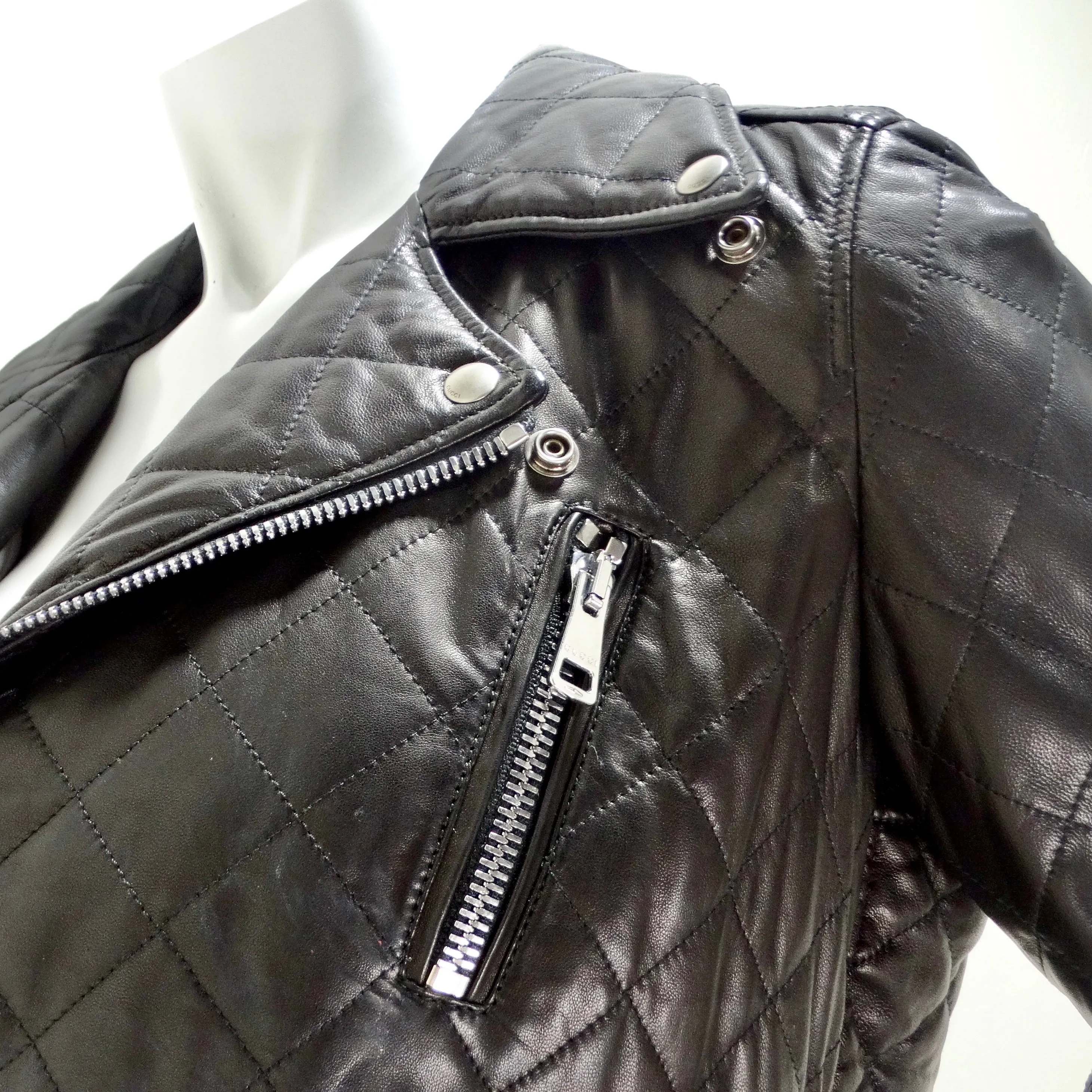 Gucci Black Leather Pearl Logo Moto Jacket