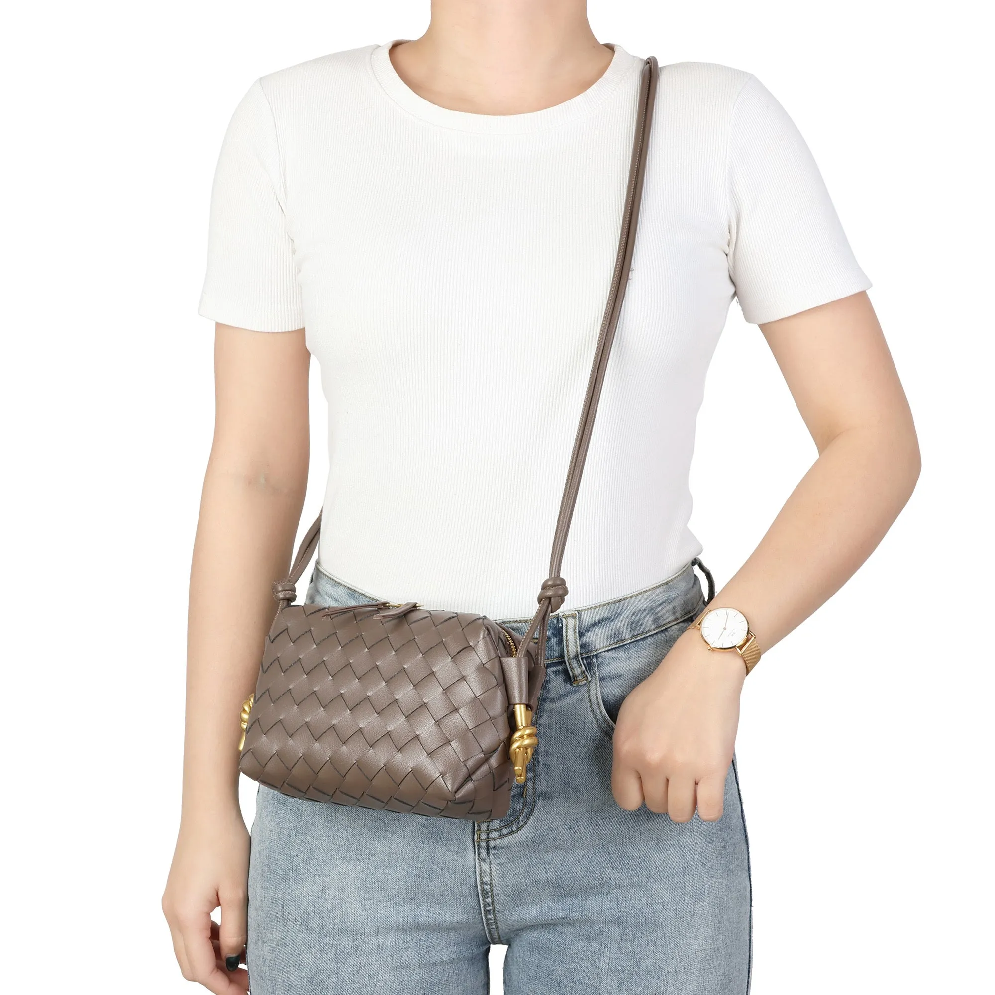 Hand-Woven Leather Small Crossbody Bag