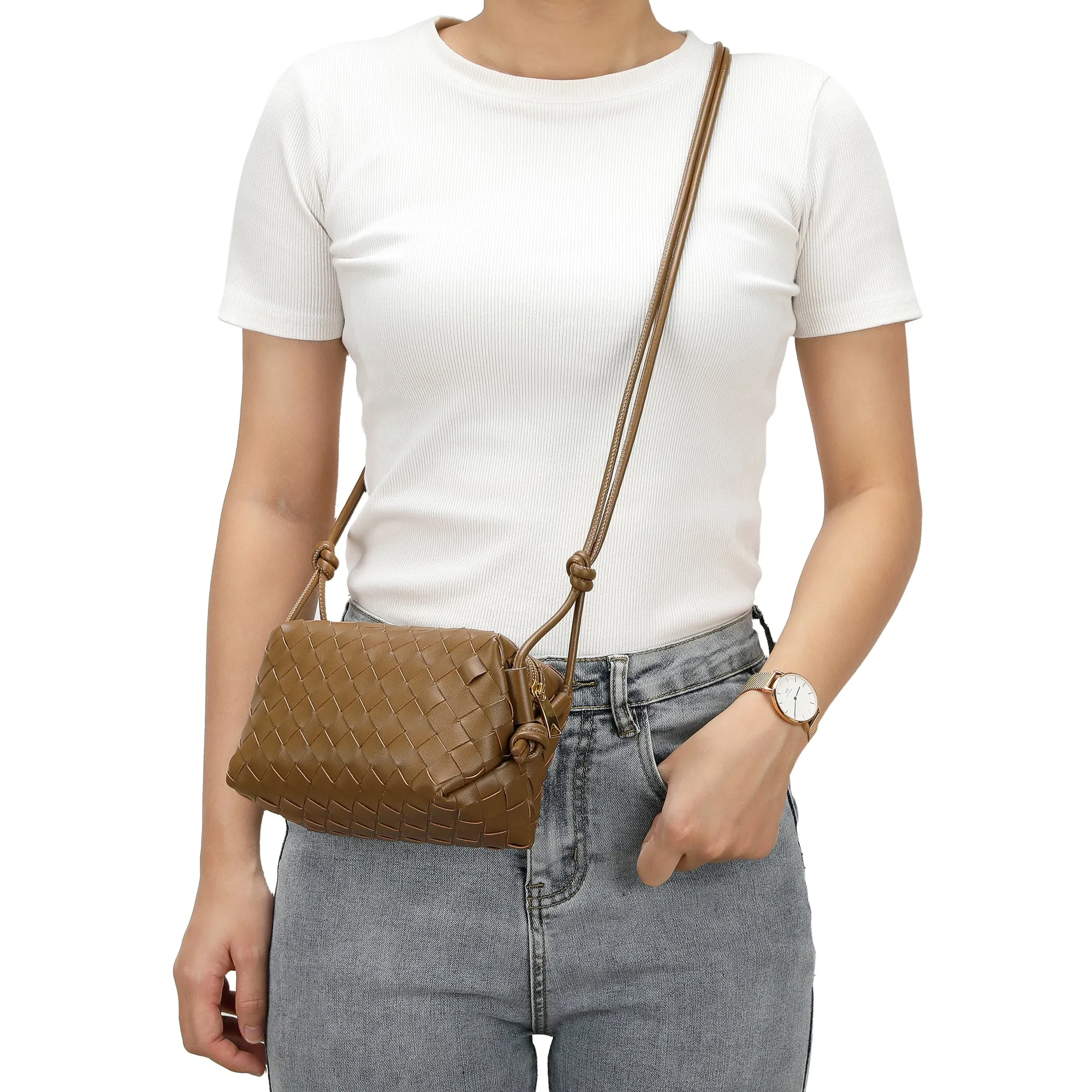 Hand-Woven Leather Small Crossbody Bag