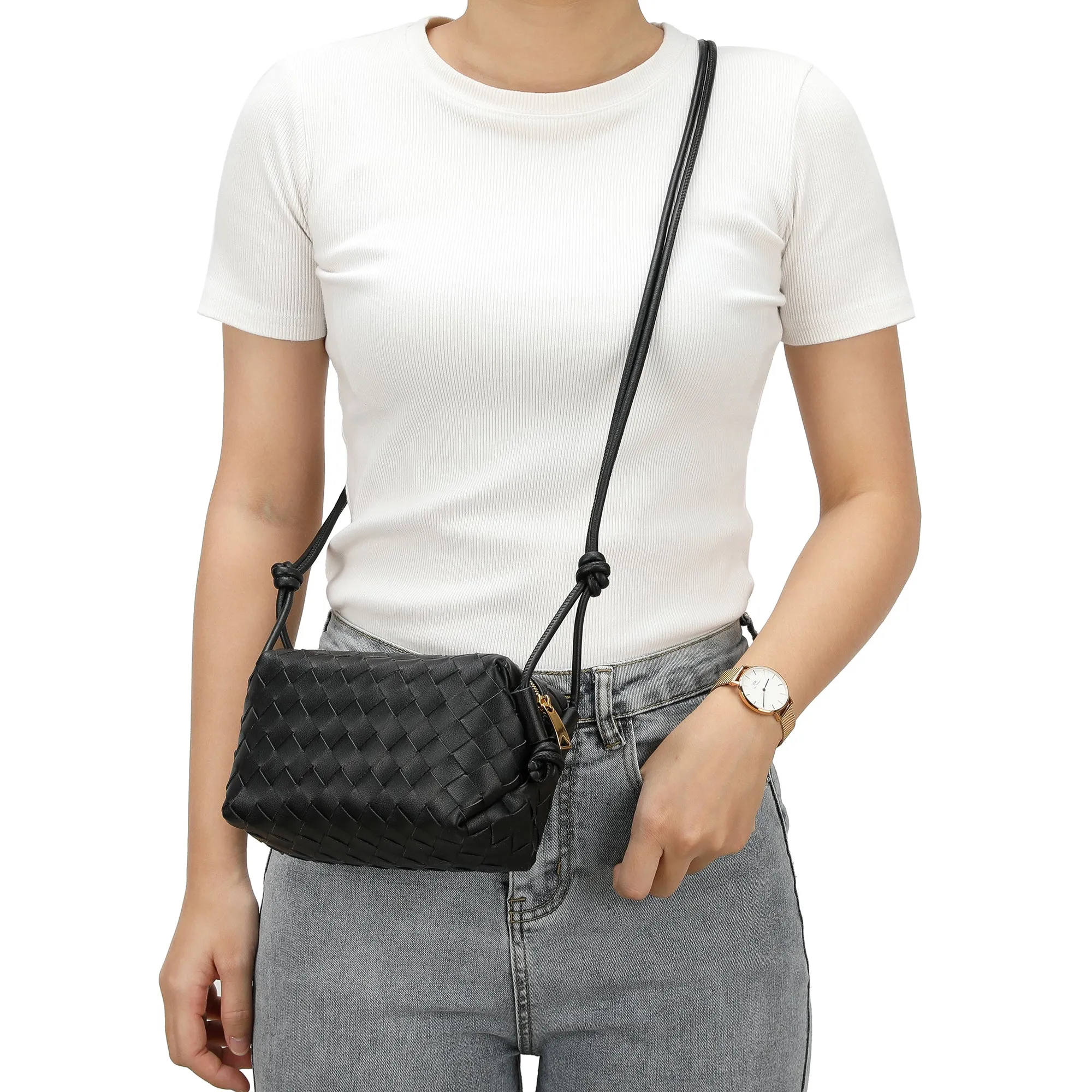 Hand-Woven Leather Small Crossbody Bag