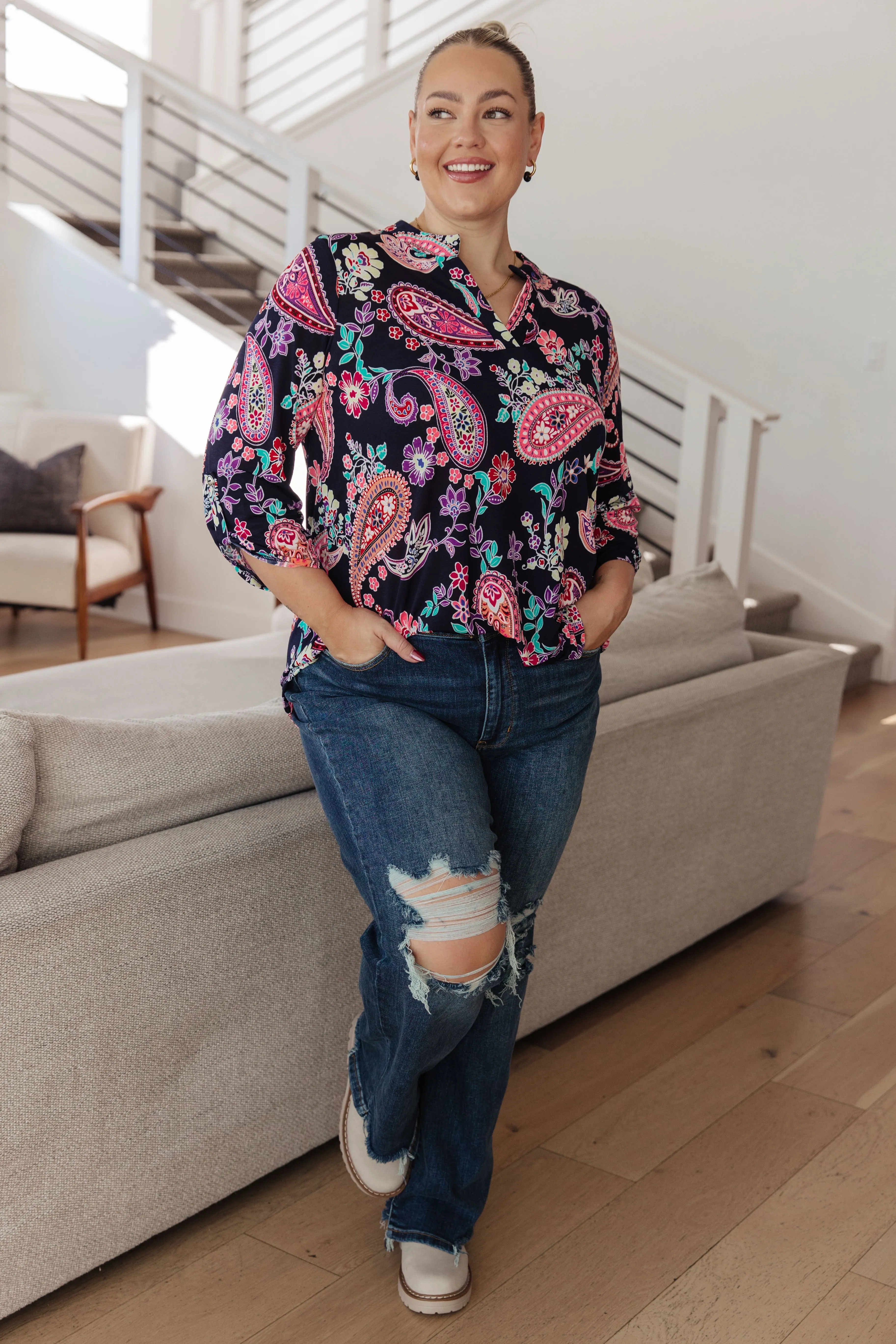 Hazel Blues® |  Little Lovely Blouse in Navy Paisley